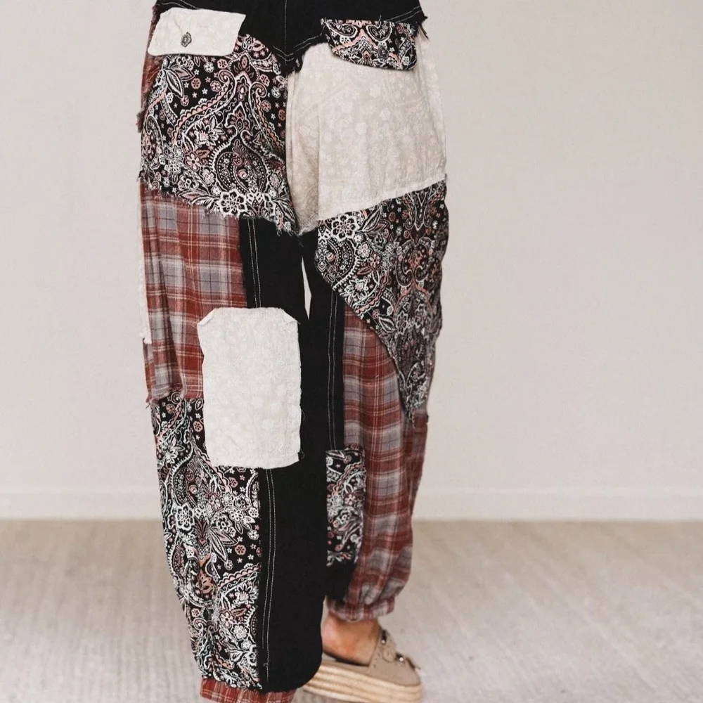 POL Black, Brown & Cream Patchwork Jogger Pants - Picture 2 of 13